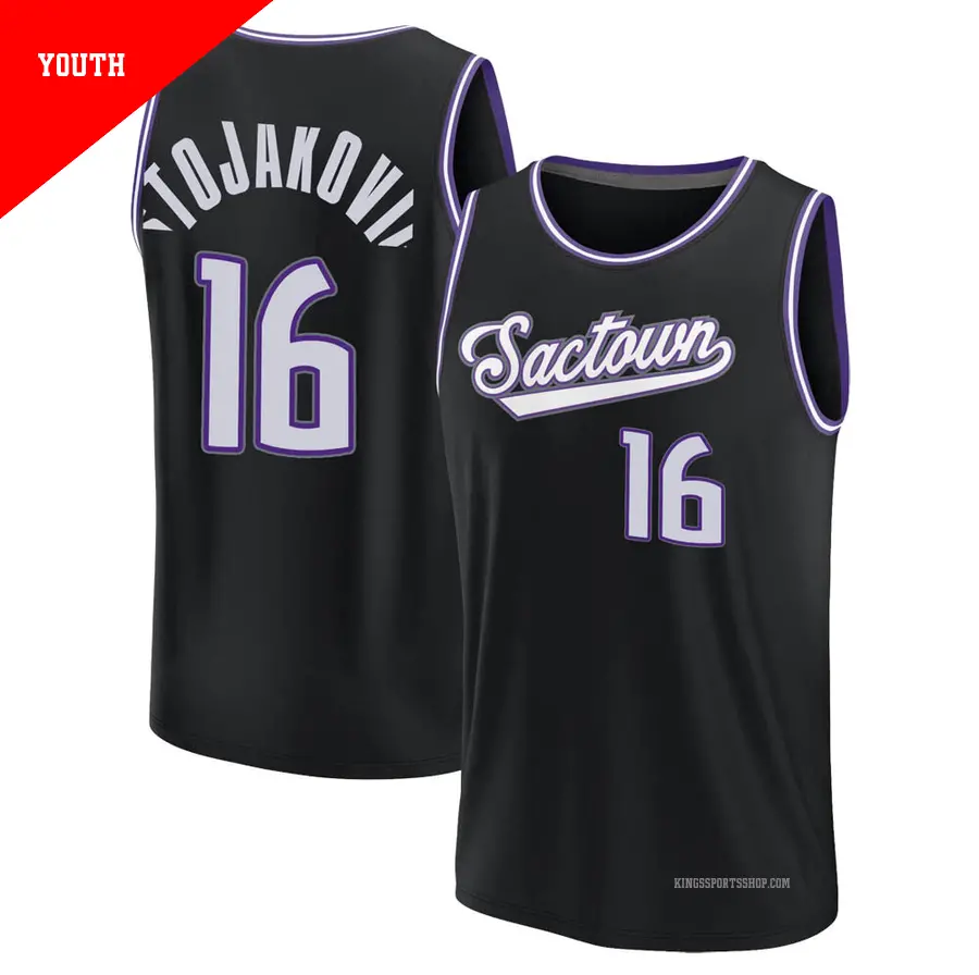 ＃16 Youth Peja Stojakovic Sacramento Kings 2021/22 Fast Break Black Replica City Edition Jersey