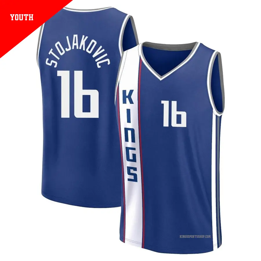 ＃16 Youth Peja Stojakovic Sacramento Kings 2023/24 Fast Break Blue City Edition Jersey