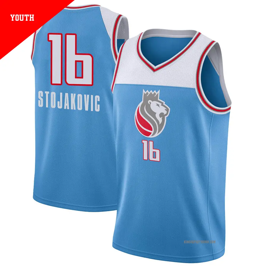 ＃16 Youth Peja Stojakovic Sacramento Kings Blue Swingman JerseyCity Edition
