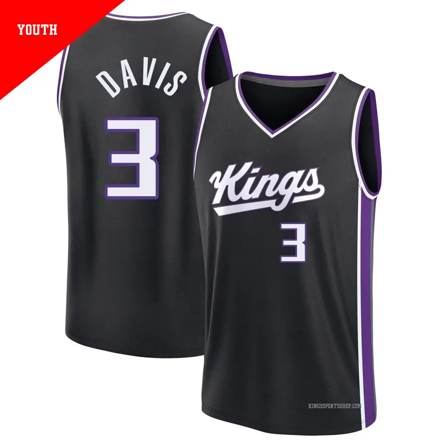 ＃3 Youth Terence Davis Sacramento Kings 2024/25 Fast Break Black Icon Edition Jersey