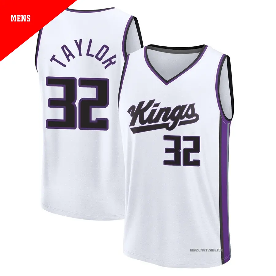 ＃32 Men's Terry Taylor Sacramento Kings 2024/25 Fast Break White Association Edition Jersey