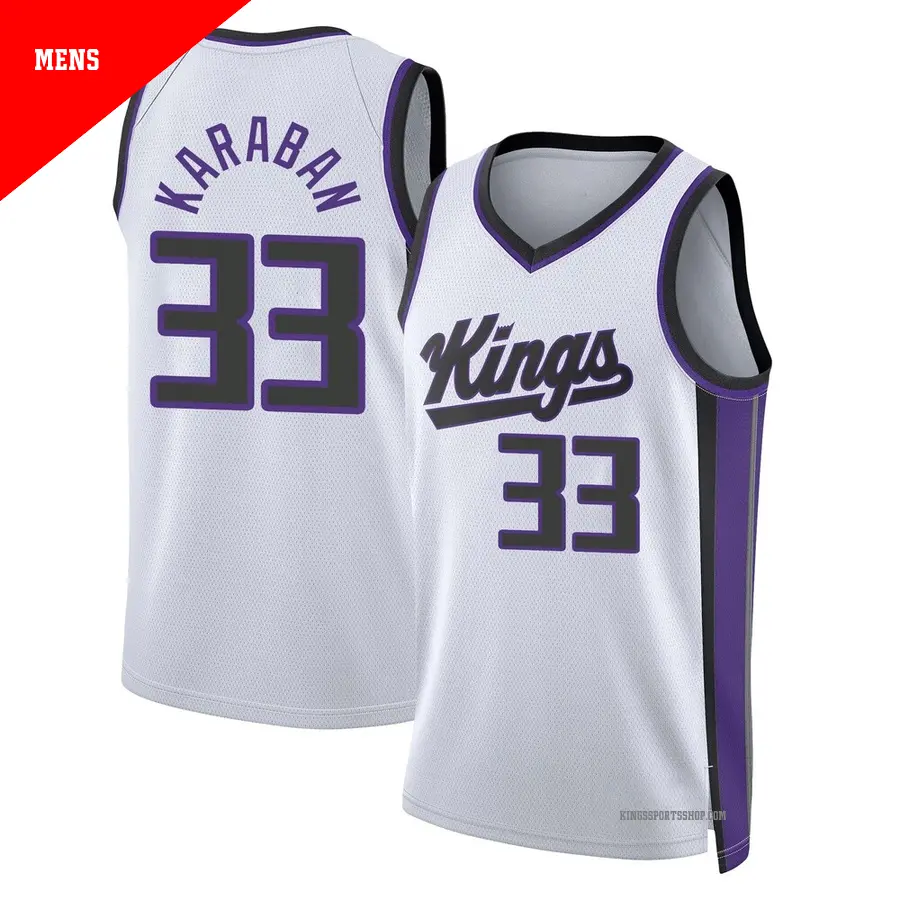 ＃33 Men's Alex Karaban Sacramento Kings 2024/25 Swingman White Association Edition Jersey