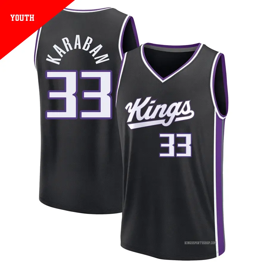 ＃33 Youth Alex Karaban Sacramento Kings 2024/25 Fast Break Black Icon Edition Jersey