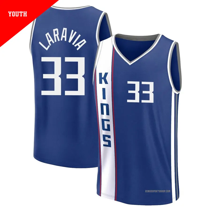 ＃33 Youth Jake LaRavia Sacramento Kings 2023/24 Fast Break Blue City Edition Jersey