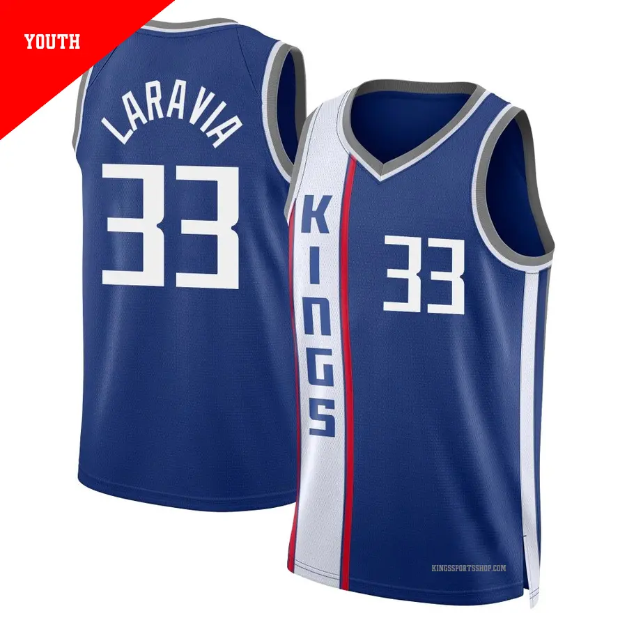 ＃33 Youth Jake LaRavia Sacramento Kings 2023/24 Swingman Blue City Edition Jersey